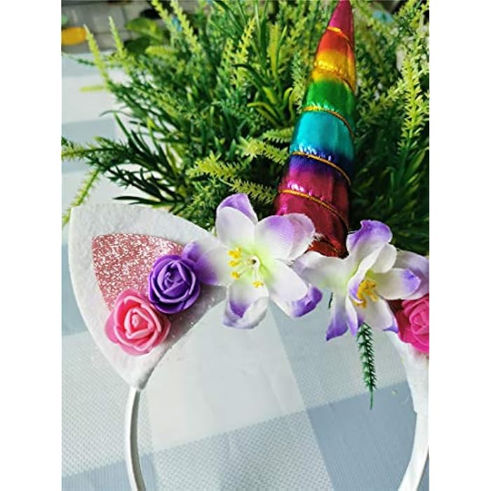 HIDOLL Unicorn Horn Headband Flower Ears Headband Rainbow Color Different Design for Girl Party Birthday Cosplay Festivals (MUTI) - Image 4
